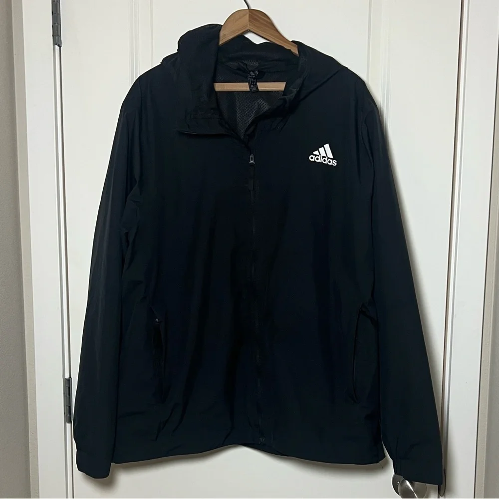 Adidas Black Windbreaker 3-stripes Hooded Jacket XL